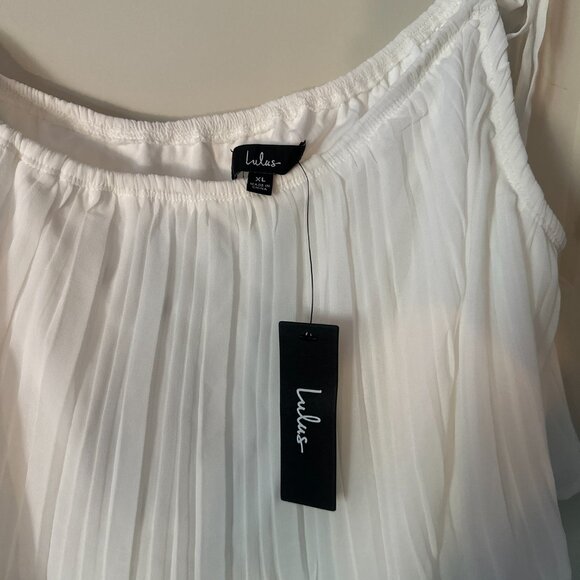 Lulus Blowing Kisses White Pleated One-Shoulder Mini Dress - XL, NWT - Picture 3 of 11